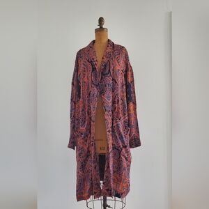 Free People Boho Kimono Duster Paisley-Print In Rust Orange, Size M